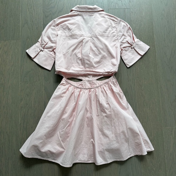 Self-Portrait Pink Cutout Mini Dress Lace Appliqué Shirt Dress - US 0 - Picture 3 of 11